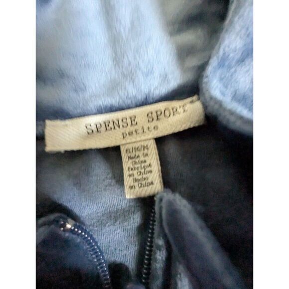 Blue Velour Zip Front Athletic Jacket Petite Large Womens PL Full Zip Activewear - Picture 5 of 6